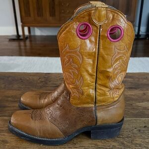 Mens El General Brown Leather Two Tone Vintage Western Boots Size 10.5